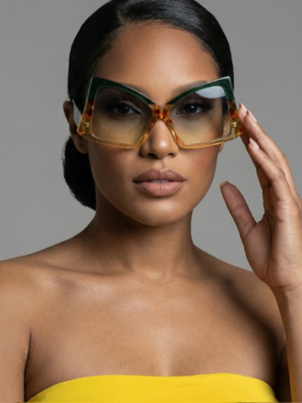 Oversized Green & Amber Gradient Statement Sunglasses